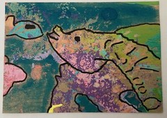 Thingiez ACEO original art card 1 of a kind 2.5 „x 3.5“ Folk Outsider Abstract