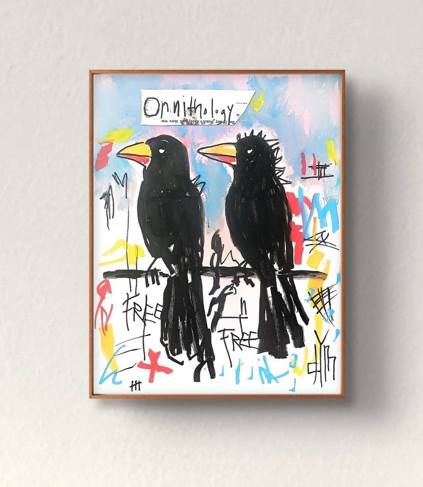 Original Neo Expressionist Acrylic 11×14 Canvas Crows Wall Art, Holly Hammond