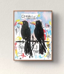 Original Neo Expressionist Acrylic 11×14 Canvas Crows Wall Art, Holly Hammond