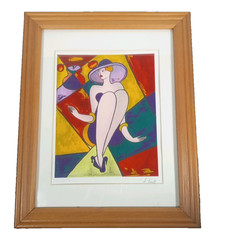 2 Linda Le Kinff Serigraph „Note d’Or“ & „Debbie“ Matted Framed Signed 15″x12″