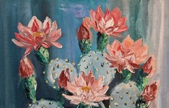 Original oil painting cactus with flowers bright unique art 10×12″