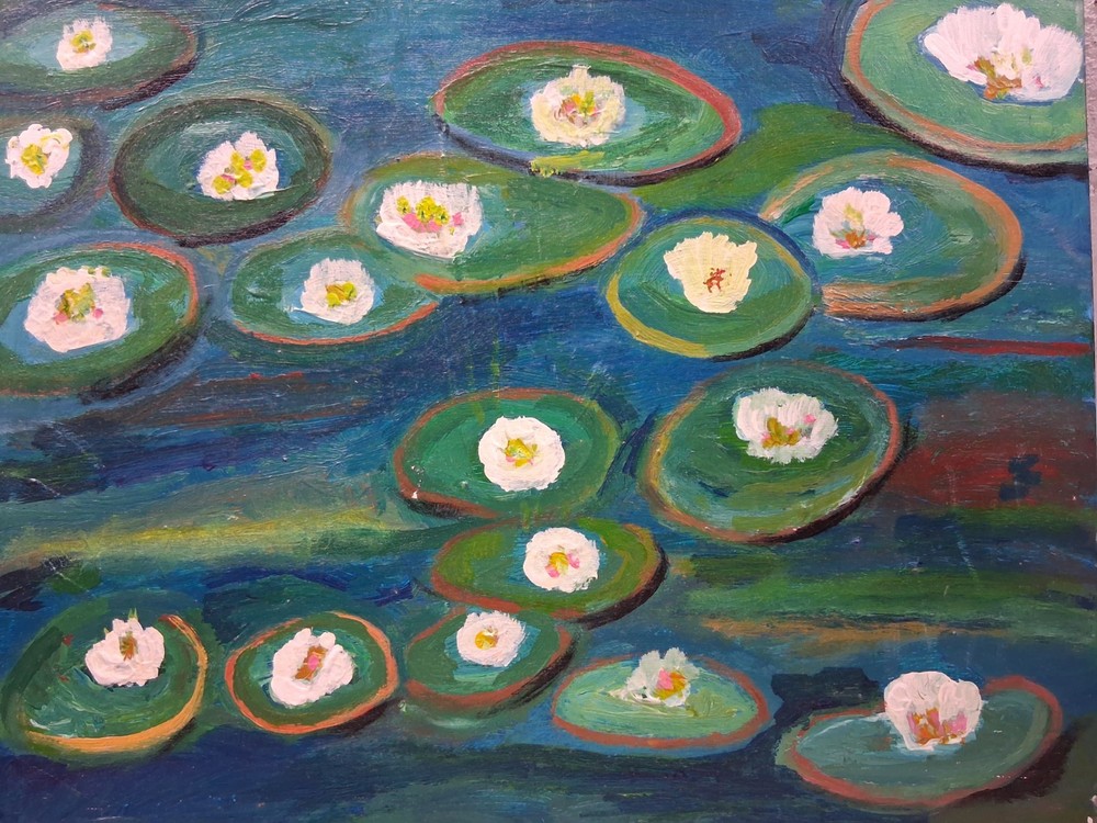 original abstract art acrylic painting on canvas 16″ X 20″ Watery Lilies