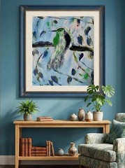Original Bird Acrylic Painting 12×16 Impasto Textured Green Bird Wall Art