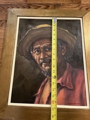 Vintage Framed Oil on Canvas Brazilian School Farmer Signed „Chedige“ MCM