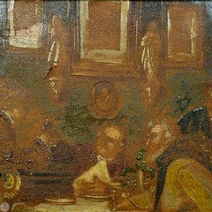 Antique 19th Century Original European School Interior Genre Scene Oil on Canvas