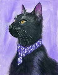 Original Signed 11×14 Impressionist Animal Cat Acrylic Art Black Amethyst Paper