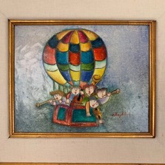Joyce Roybal Painting Signed Original Musicians Hot Air Balloon Framed 10” x 8”