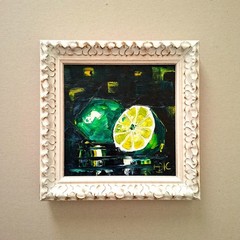 Lime Painting Impasto Oil Painting Original art 3D Art Unframed 6×6 inch