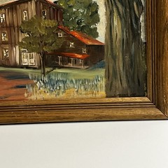 Vtg AMERICANA Homestead Landscape Oil PAINTING 18” X 14.5” FRAMED ART MCM Signed