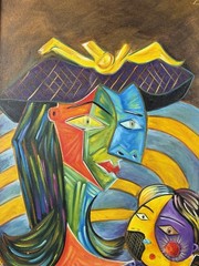 Pablo Picasso (Handmade) Oil On Canvas Signed & Stamped Framed Painting, Vtg Art
