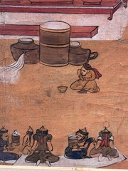 Antique Mongolian Folk Art Painting – Nomadic Feast Folk Art Scene on Rice Paper
