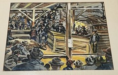 Wpa Style 1940S Original Watercolor Painting Livestock Auction By A. Campbell