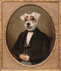 19th Portrait of A Victorian Gentleman & Head Of A Jack Russell Terrier Dog