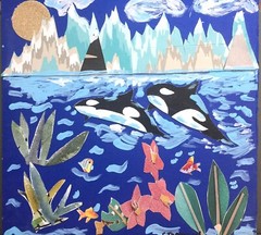 Amazing SeaWorld mixed media painting and collage super affordable and signed!