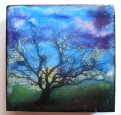 VINTAGE SMALL PURPLE LANDSCAPE IMPRESSIONIST MODERN on WOOD MINIATURE OIL ENAMEL