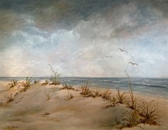 Vintage Seascape Oil Painting Dunes Beach Scene Signed “Dot Beebe”
