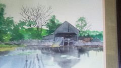 Vintage 1984 SIGNED Fairman ORIGINAL WATERCOLOR PAINTING Rustic Barn Scene