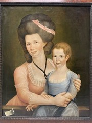 1850s French School 19th Century Antique Oil Painting Portrait Woman & Child
