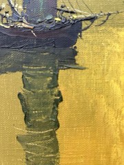 Mid-Century Modern palette knife oil painting Asian Junk Boats 1972 Kim J.L