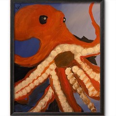 Octopus Contemporary Folk Art Painting 14×11 Canvas Signed Beach House Decor