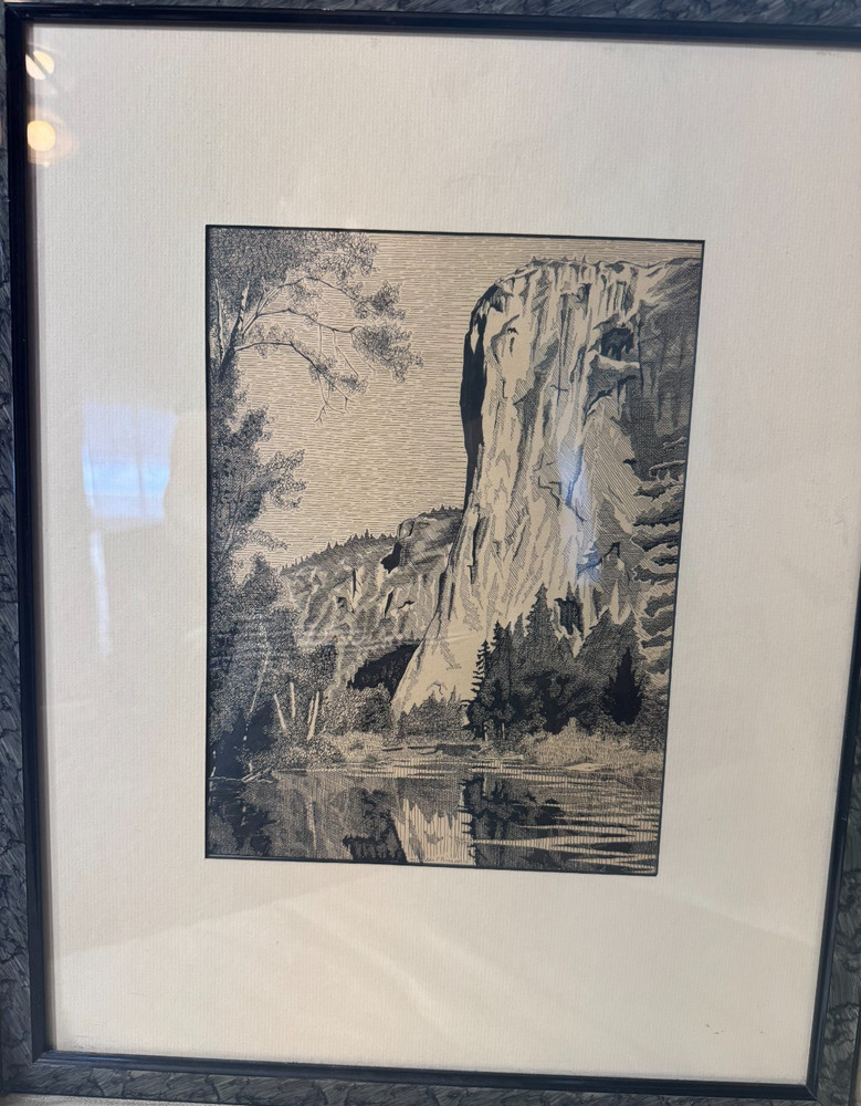 John F Primoshic 1937 „Colorado Rocky Mountains“ Pen & Ink Drawing – Framed