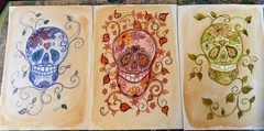 Sugar Skulls Set of 3 modern folk outsider original painting art watercolor