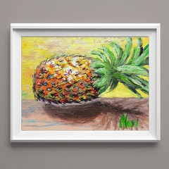 Pineapple Painting Original Art Tropical Fruit Still Life Home Wall Decor Hawaii