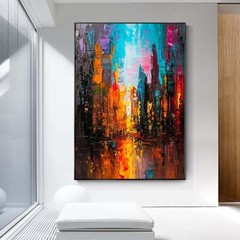 original Handpainted Knife Oil Painting On Canvas city Home Decoration wall #030