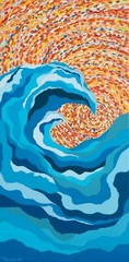 Wave and sun. Yin and Yang. Abstract. Original acrylic painting. 10×20