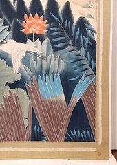 LARGE ASIAN FLORAL FOREST w/ BIRDS ORIGINAL WATERCOLOR on SILK MYSTERY ARTIST
