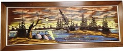 Original Mid-Century Modern Panoramic Wilderness Oil Painting Levente Kovács MCM