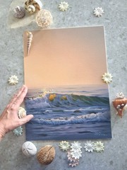 Original Seascape Painting Ocean Sunrise Sunset Florida Coast 12×16″