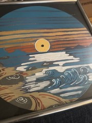 Shortiez Ink Abstract Beach Framed Vinyl Record Hand Painted Decor 13 X 13 Inch