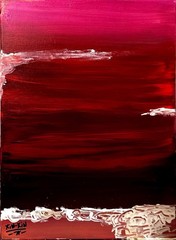 XIN-XIN Original Acrylic Painting Abstract Crimson Seascape Red Moody Art 12×16