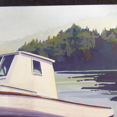 Boat with Landscape Original Gouache Painting 9” x 12” Inches Fine Art