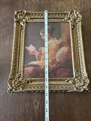 Vintage Framed Print “Young Girl Reading” Painting Ornate Gold Plastic Frame
