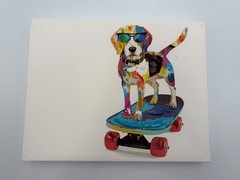 Beagle Dog w/Shades Skateboarding Oil? on Print Canvas Painting 14 1/4”x 11 1/4”