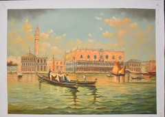 28×20 Original Oil Painting~Venice Watertown In Sunny Morning
