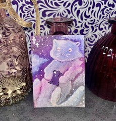 ACEO Originals Cloud Zodiac Animals Cat Otter Owl Watercolor Ink Art Cards Nova