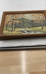 Autumn Landscape House Mountain Stream Trees Wall Hanging Art Painting Lot Of 2