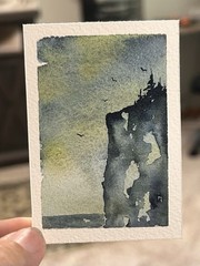 ACEO Lake Superior 20, Landscape Abstract, Watercolor Painting By Sasha Lehto