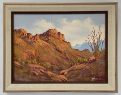 John Loo Vintage Plein Air Arizona Red Rocks Desert Bloom SW Landscape Painting
