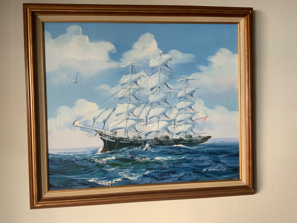 K MASKELL NAUTICAL SHIP AT SEA MARITIME OIL PAINTING SEASCAPE ORG SIGNED OIL