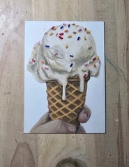 Aceo Original Art Card Ice Cream Cone Color Nostalgic Realistic Sarah Hinzpeter