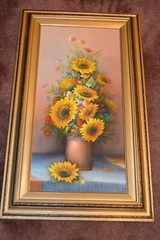 C. Benolt Sunflowers Raised Oil Painting 29 Inches X 17 1/2 Inches