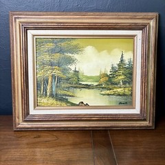 Vintage 70s Original Oil Painting Canvas Landscape Signed Framed Greens 21 x 17