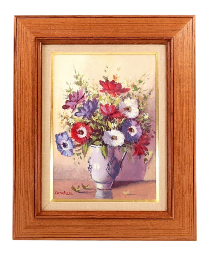 Francisco Javier Torregassa „Anemone“ Oil Painting Autograph H 19.6 x W 16.1 in