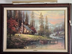 Thomas Kinkade painting framed a peaceful retreat beginning of a perfect evenin