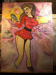 outsider art Star Trek „Galactic Gunsmoke“ 18×24 watercolor on hard paper Mohler