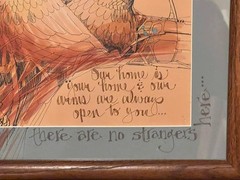 Vintage Mixed Media Print Calligraphy Watercolor Painting Bird Poem Welcome Home